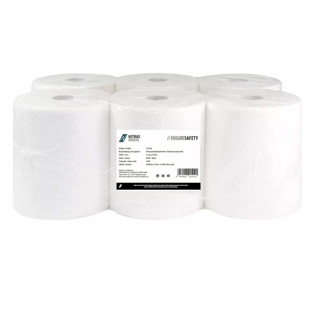 NITRAS 721130, Premium Cellulose Tissue Rolls, 2-Ply, Bright White, image 1