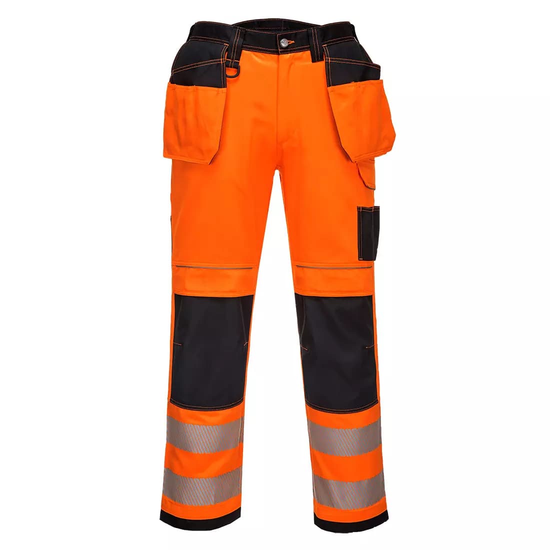 Portwest T501OBR, PW3 Hi-Vis Holster Pocket Work Trousers, Orange/Black, image 1