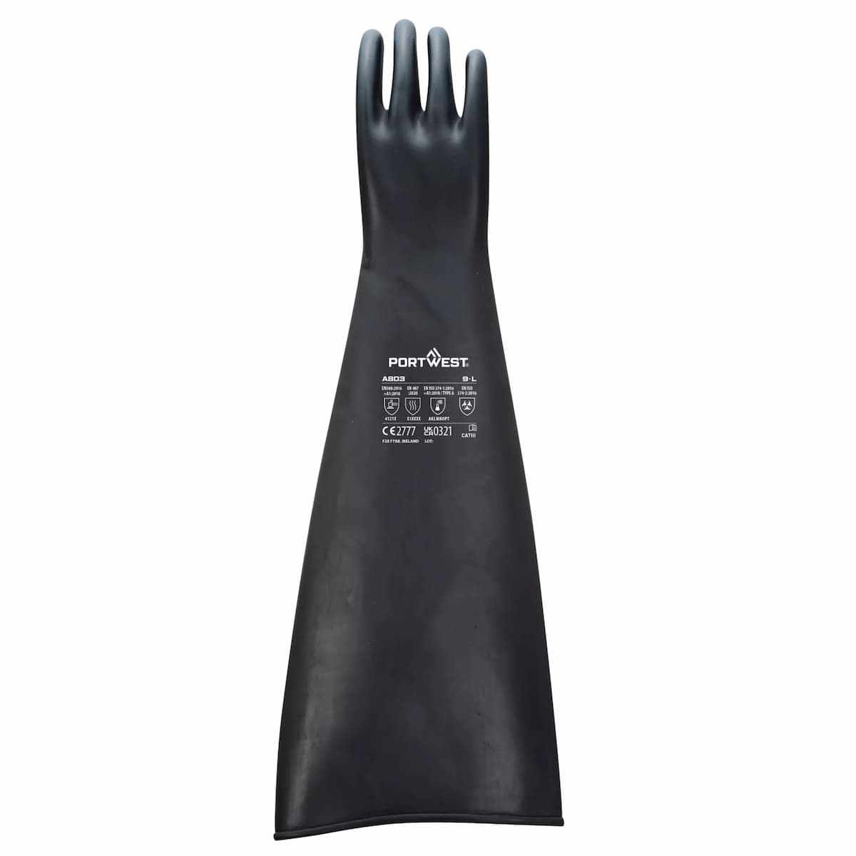 Portwest A803BKR, Kraftig latexgummi skyddshandske 600mm, svart, image 1