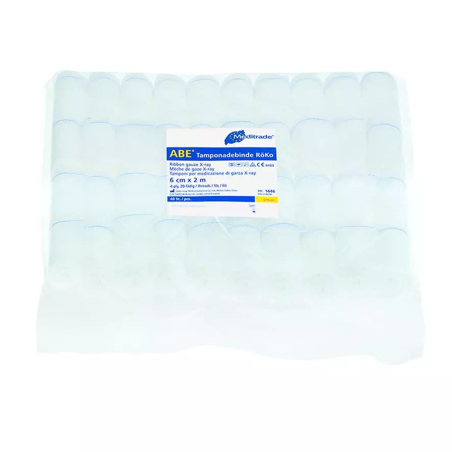 Meditrade 1446, Tamponade Bandages, with X-Ray Detectable Thread, Non-Sterile, 6 cm x 2 m, Type 20, image 1