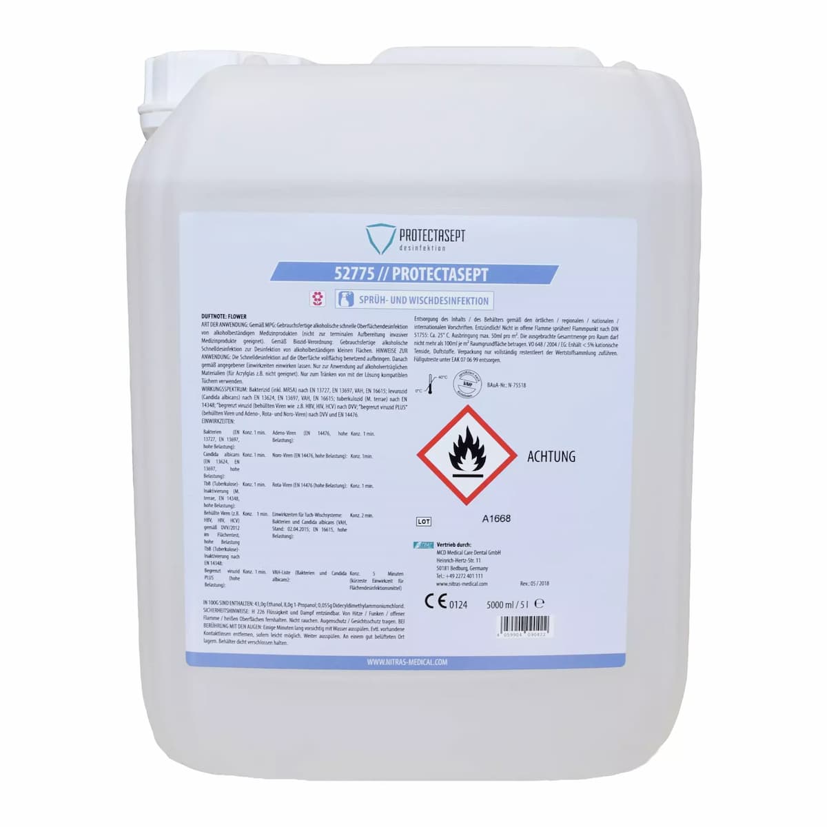 Nitras Medical 52775, PROTECTASEPT SF Suihke-/pyyhintädesinfiointiaine, kukkatuoksuinen, 5 000 ml, image 1