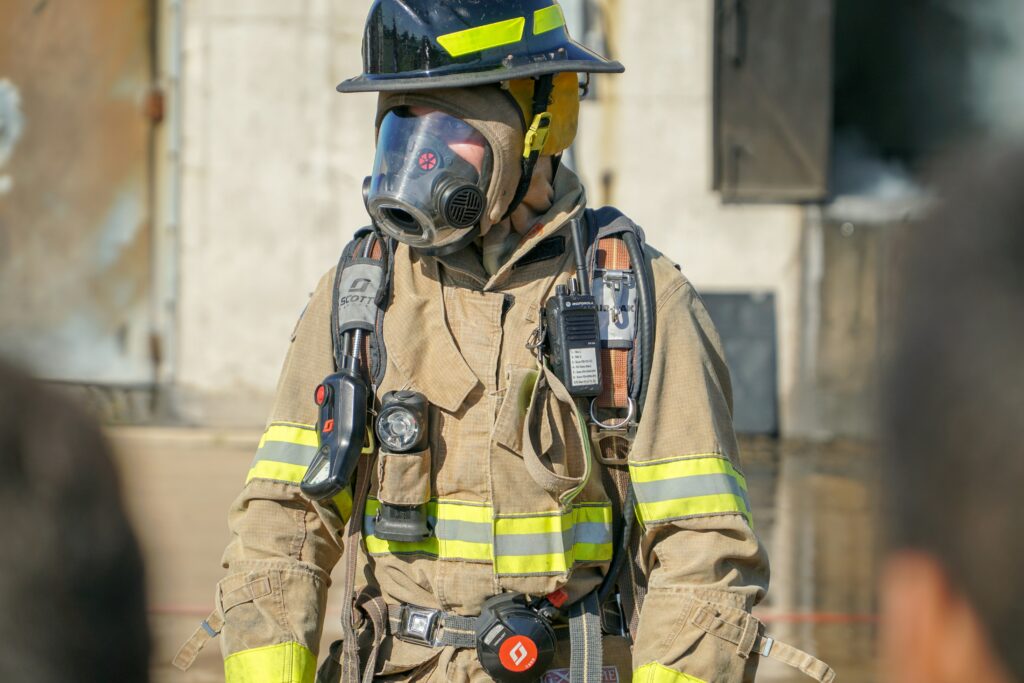 fire man wearing a respirator